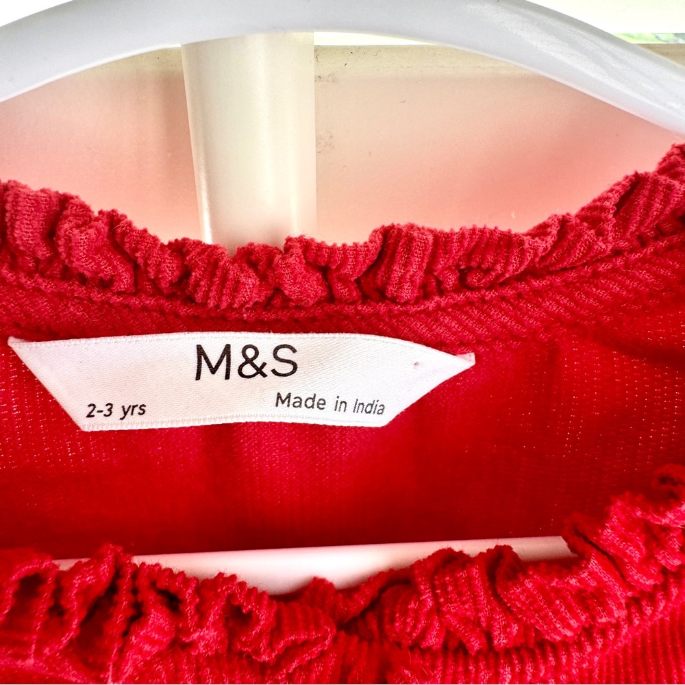 Marks & Spencer Red Corduroy Dress Girls‎ 3T Ruffle Long Sleeve Holiday - Picture 2 of 9